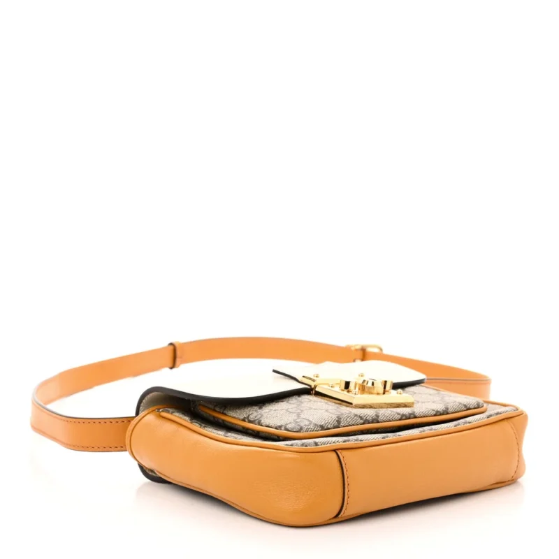 GUCCI MINI PADLOCK FLAP POCKET SHOULDER BAG BEIGE / MYSTIC WHITE / SUN OIL GG SUPREME MONOGRAM CANVAS GOLD HARDWARE - Image 6