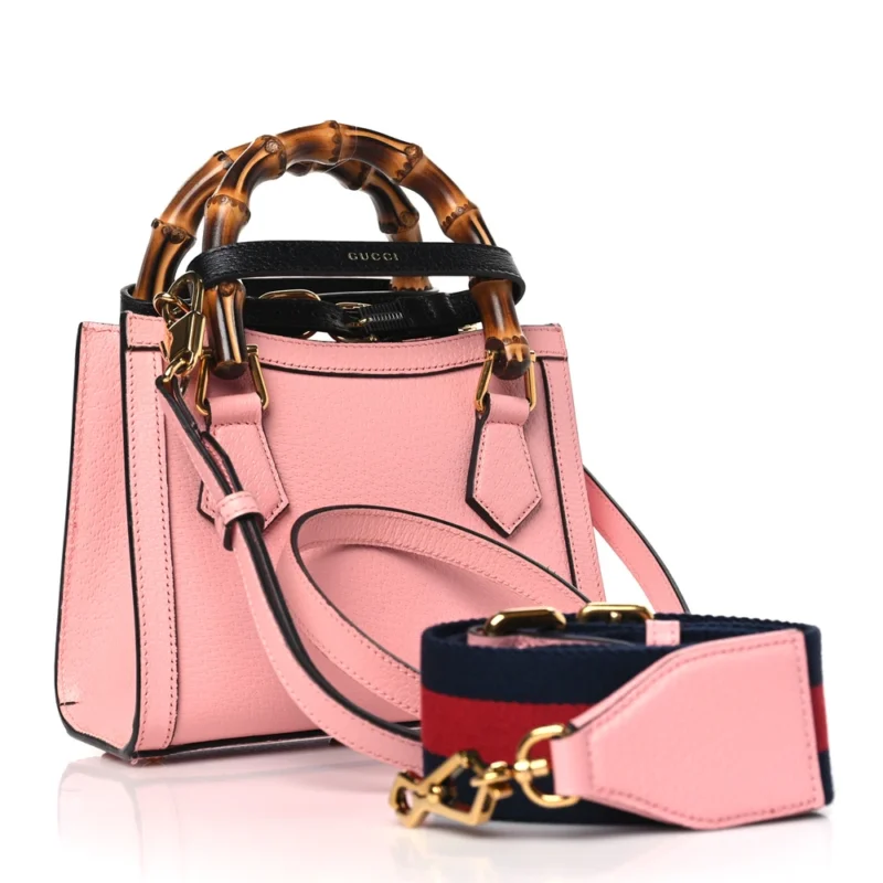 GUCCI MINI DIANA TOTE BAG WILD ROSE / BLACK TEXTURED CALFSKIN LEATHER GOLD HARDWARE - Image 3