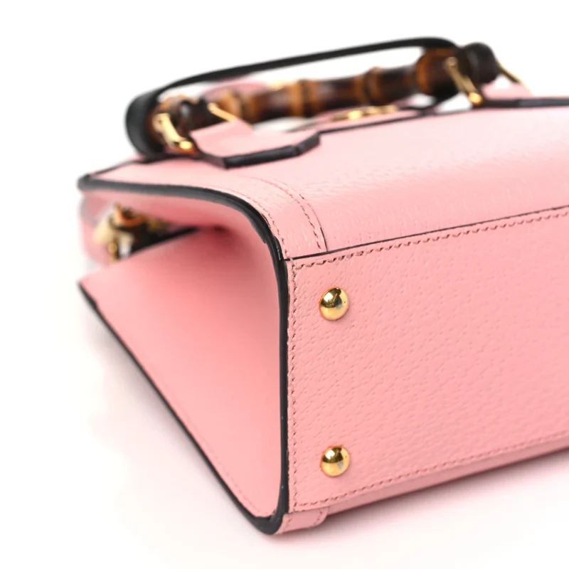 GUCCI MINI DIANA TOTE BAG WILD ROSE / BLACK TEXTURED CALFSKIN LEATHER GOLD HARDWARE - Image 5