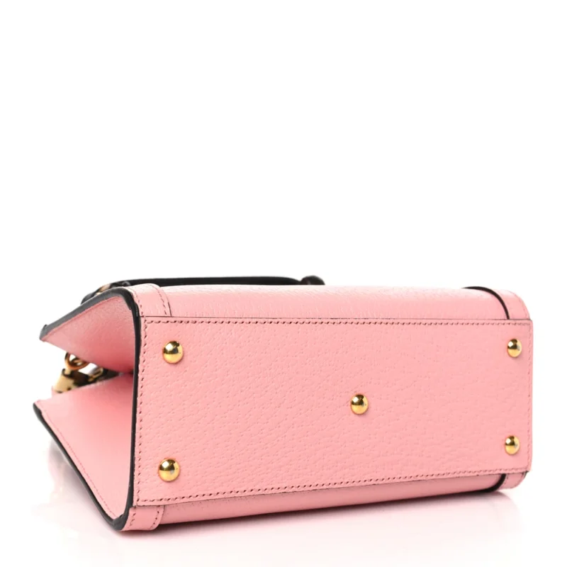 GUCCI MINI DIANA TOTE BAG WILD ROSE / BLACK TEXTURED CALFSKIN LEATHER GOLD HARDWARE - Image 6
