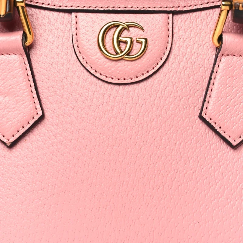GUCCI MINI DIANA TOTE BAG WILD ROSE / BLACK TEXTURED CALFSKIN LEATHER GOLD HARDWARE - Image 8