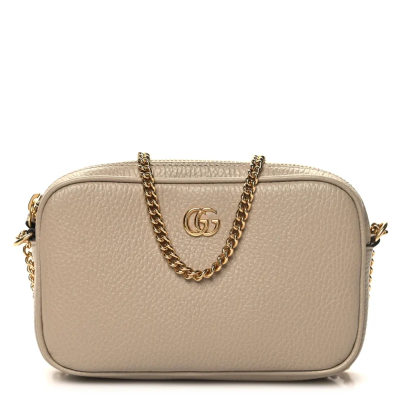 GUCCI MINI GG MARMONT CHAIN SHOULDER BAG BEIGE DOLLAR CALFSKIN SUPER LEATHER GOLD HARDWARE