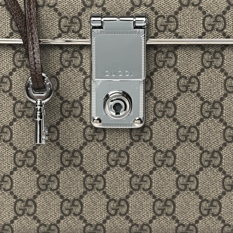 GUCCI MEDIUM GLOBE-TROTTER BEAUTY CASE BROWN GG SUPREME MONOGRAM CANVAS SILVER HARDWARE - Image 8