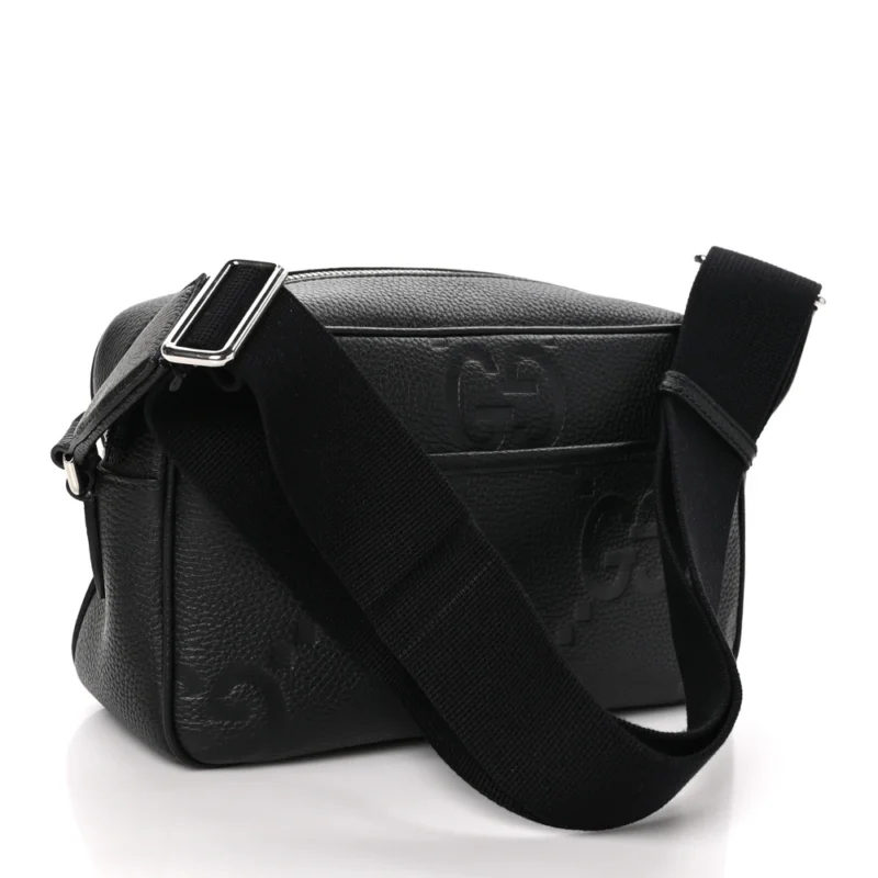GUCCI MEDIUM JUMBO GG MESSENGER BAG BLACK EMBOSSED PIUMA CALFSKIN LEATHER SILVER HARDWARE - Image 3