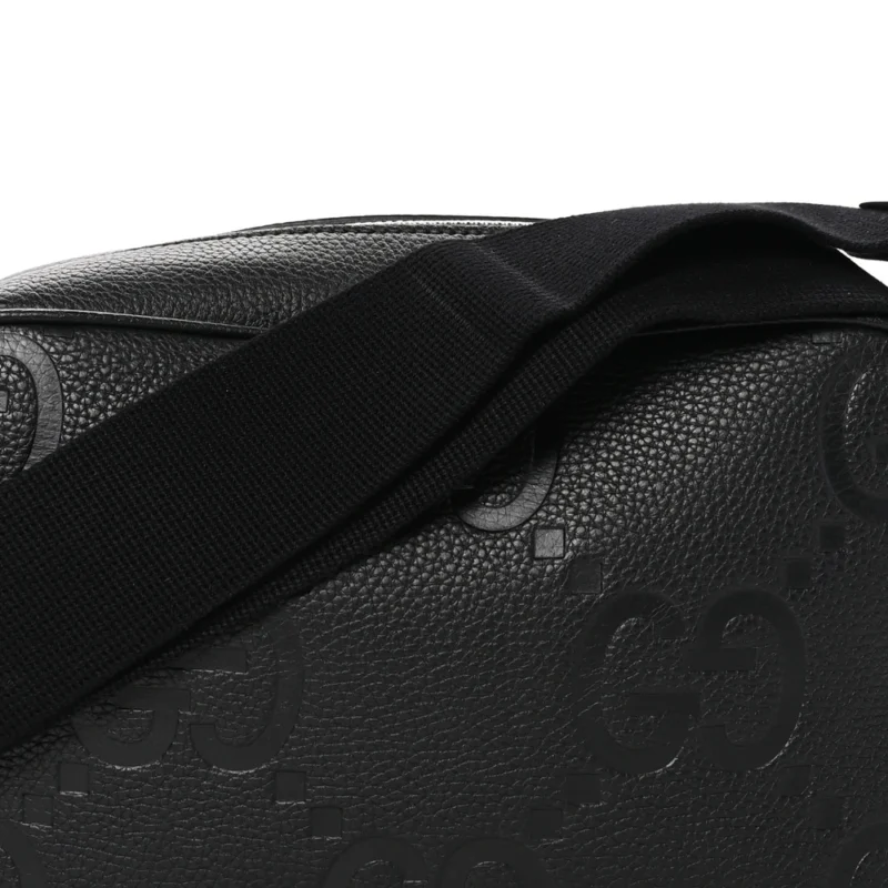 GUCCI MEDIUM JUMBO GG MESSENGER BAG BLACK EMBOSSED PIUMA CALFSKIN LEATHER SILVER HARDWARE - Image 8