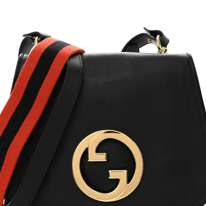 GUCCI MEDIUM WEB BLONDIE SHOULDER FLAP BAG BLACK ROXY CALFSKIN LEATHER GOLD HARDWARE - Image 9