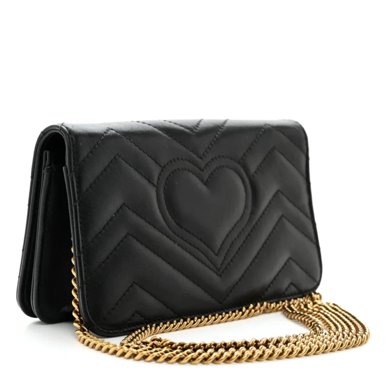 GUCCI MINI GG MARMONT BAG BLACK CALFSKIN MATELASS?? LEATHER AGED GOLD HARDWARE - Image 3