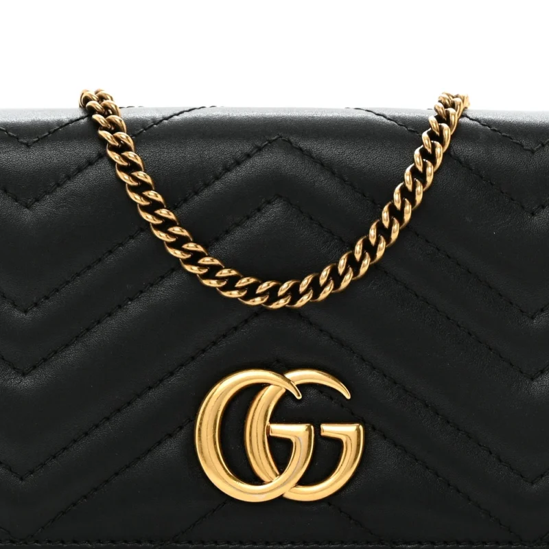 GUCCI MINI GG MARMONT BAG BLACK CALFSKIN MATELASS?? LEATHER AGED GOLD HARDWARE - Image 9