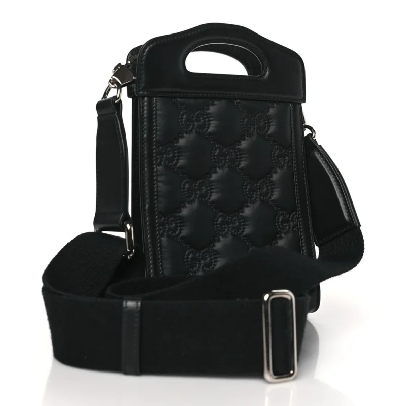 GUCCI MINI TOP SLIP HANDLE CROSSBODY BAG BLACK NYLON & GG ENAMEL CALFSKIN MATELASS?? LEATHER BLACK HARDWARE - Image 3