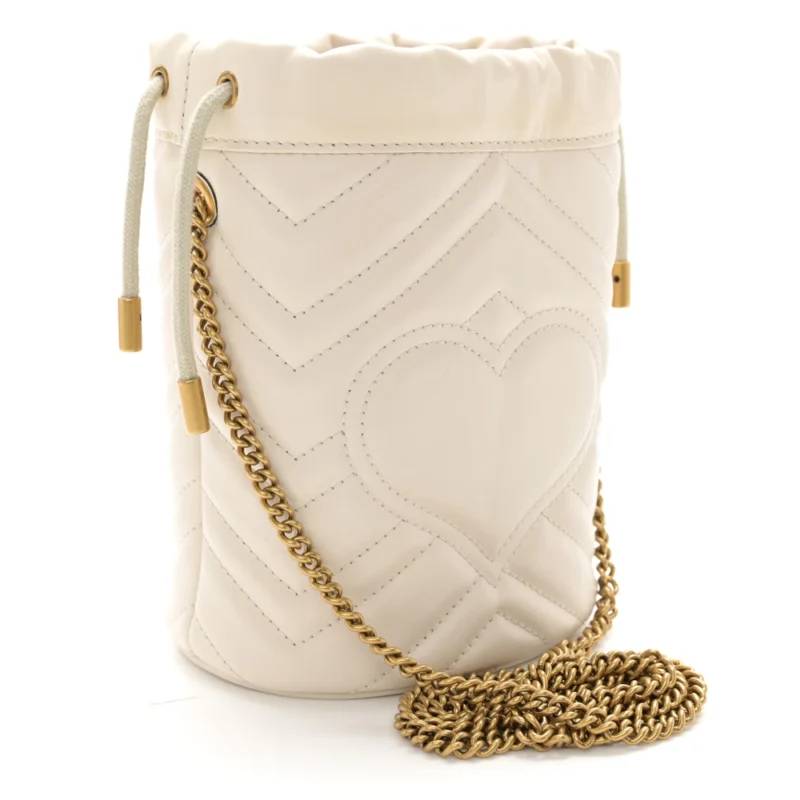 GUCCI MINI GG MARMONT 2.0 BUCKET BAG WHITE CALFSKIN MATELASS?? LEATHER AGED GOLD HARDWARE - Image 3