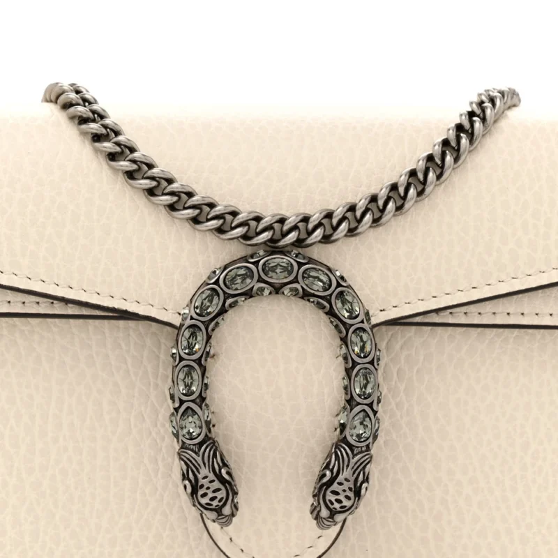 GUCCI SUPER MINI DIONYSUS SHOULDER BAG MYSTIC WHITE DOLLAR CALFSKIN LEATHER & CRYSTAL BLACK DIAMOND AGED SILVER HARDWARE - Image 8