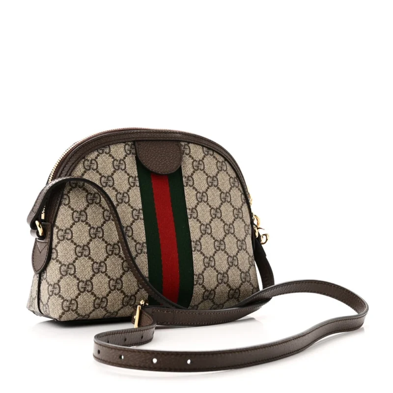 GUCCI SMALL OPHIDIA DOME SHOULDER BAG BEIGE / EBONY / NEW ACERO GG SUPREME MONOGRAM CANVAS & TEXTURED DOLLAR CALFSKIN LEATHER GOLD - Image 3