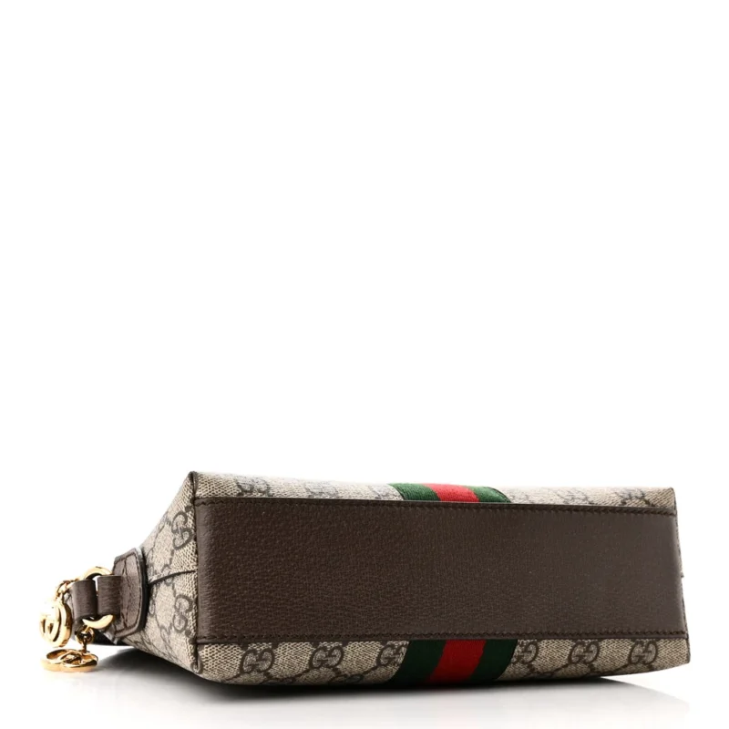 GUCCI SMALL OPHIDIA DOME SHOULDER BAG BEIGE / EBONY / NEW ACERO GG SUPREME MONOGRAM CANVAS & TEXTURED DOLLAR CALFSKIN LEATHER GOLD - Image 6
