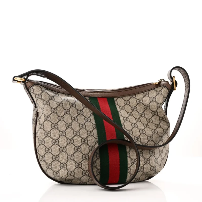 GUCCI SMALL WEB OPHIDIA HALF MOON HOBO BROWN GG SUPREME MONOGRAM CANVAS GOLD HARDWARE - Image 3