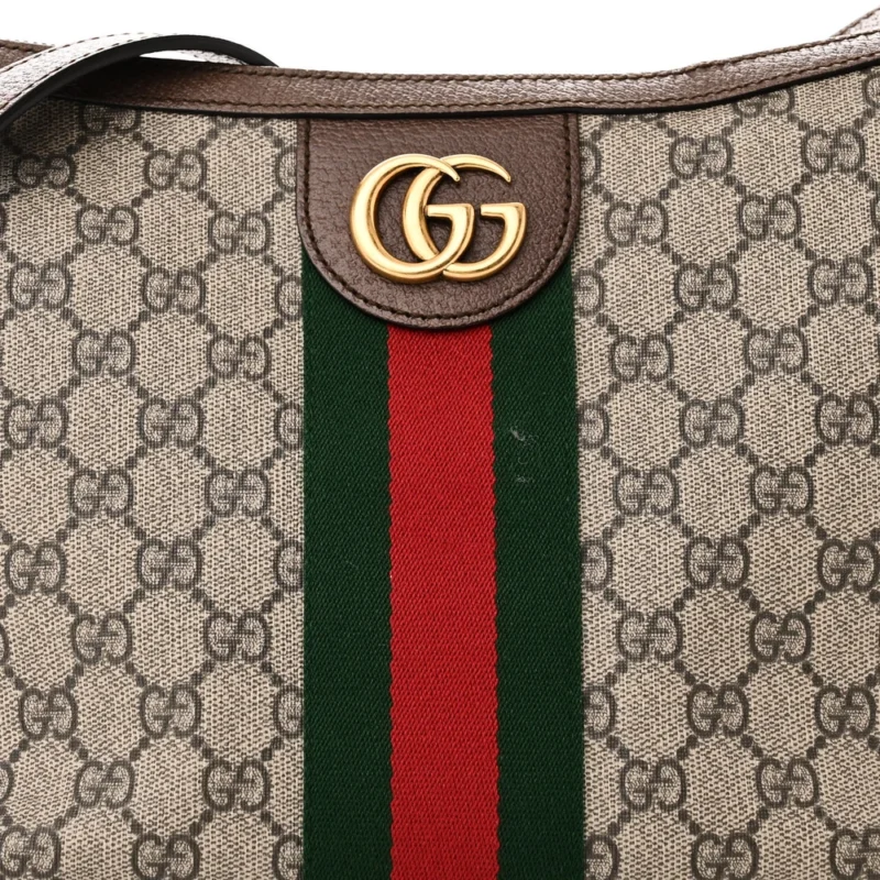 GUCCI SMALL WEB OPHIDIA HALF MOON HOBO BROWN GG SUPREME MONOGRAM CANVAS GOLD HARDWARE - Image 8