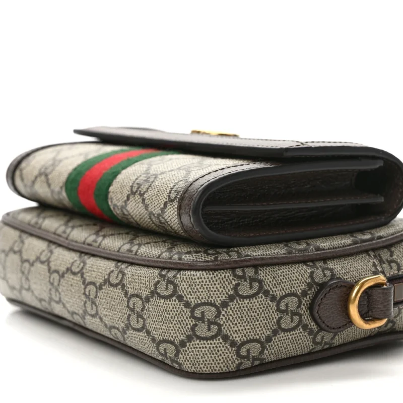 GUCCI MINI WEB OPHIDIA BAG BEIGE/EBONY GG SUPREME MONOGRAM CANVAS GOLD HARDWARE - Image 4