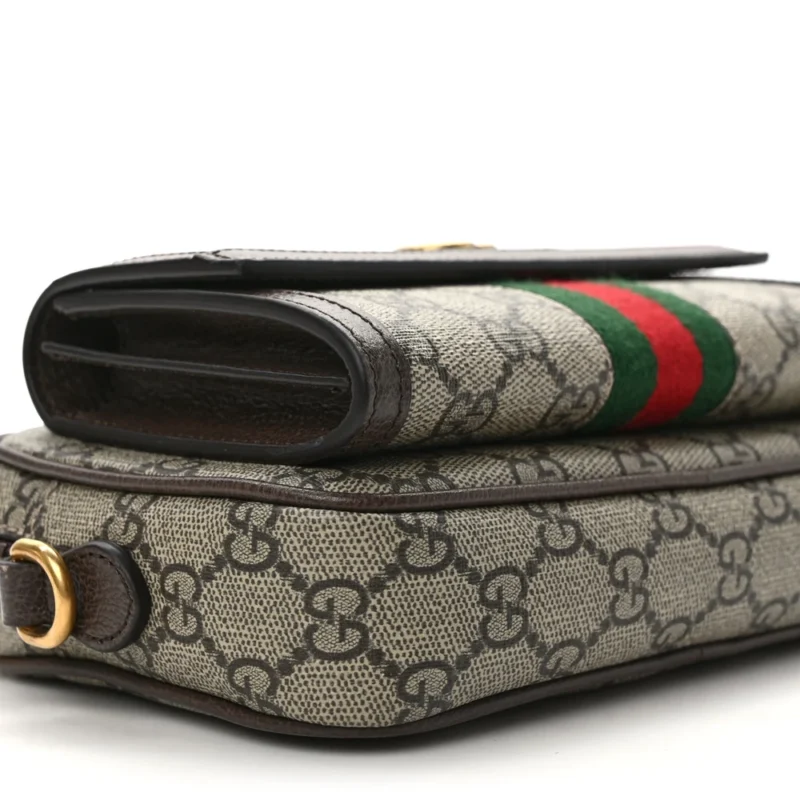 GUCCI MINI WEB OPHIDIA BAG BEIGE/EBONY GG SUPREME MONOGRAM CANVAS GOLD HARDWARE - Image 5