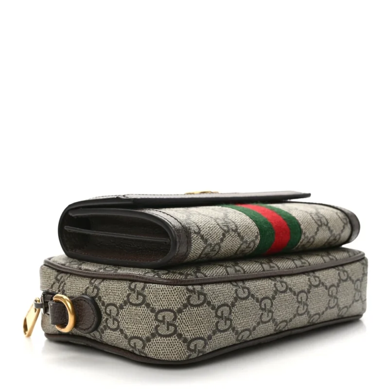 GUCCI MINI WEB OPHIDIA BAG BEIGE/EBONY GG SUPREME MONOGRAM CANVAS GOLD HARDWARE - Image 6