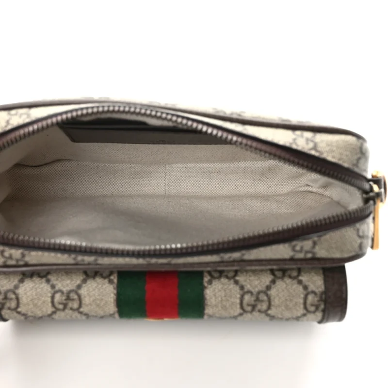 GUCCI MINI WEB OPHIDIA BAG BEIGE/EBONY GG SUPREME MONOGRAM CANVAS GOLD HARDWARE - Image 7