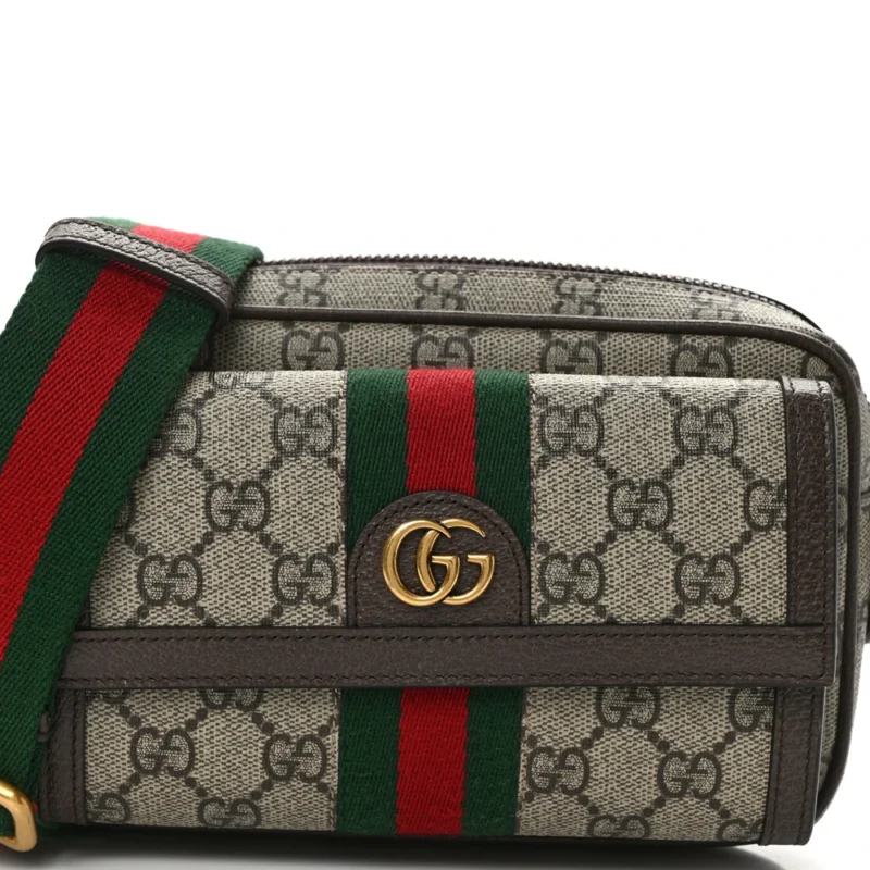 GUCCI MINI WEB OPHIDIA BAG BEIGE/EBONY GG SUPREME MONOGRAM CANVAS GOLD HARDWARE - Image 8