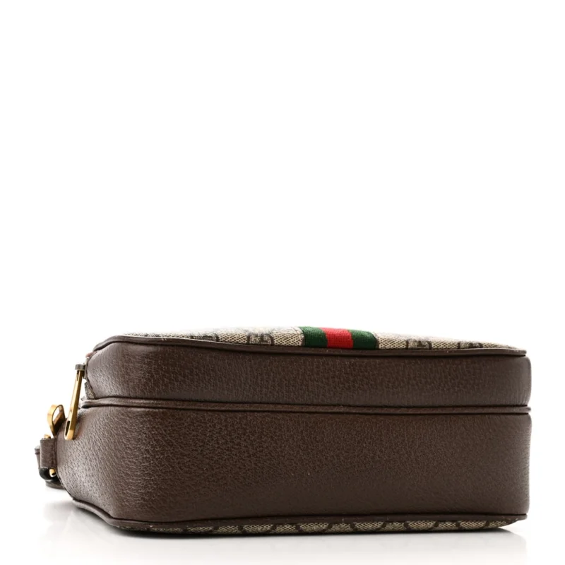 GUCCI SMALL WEB OPHIDIA MESSENGER BAG BEIGE / EBONY / NEW ACERO GG SUPREME MONOGRAM CANVAS & CALFSKIN LEATHER GOLD HARDWARE - Image 6