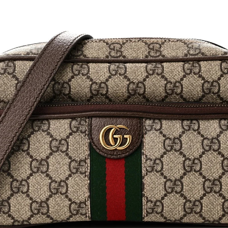 GUCCI SMALL WEB OPHIDIA MESSENGER BAG BEIGE / EBONY / NEW ACERO GG SUPREME MONOGRAM CANVAS & CALFSKIN LEATHER GOLD HARDWARE - Image 8