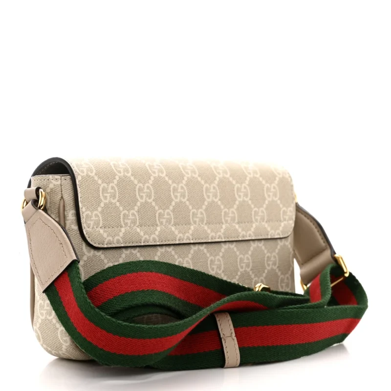 GUCCI MINI WEB OPHIDIA ENVELOPE SHOULDER BAG BEIGE / MYSTIC WHITE / OATMEAL GG SUPREME MONOGRAM CANVAS & TEXTURED DOLLAR CALFSKIN LEATHER GOLD HARDWARE - Image 3