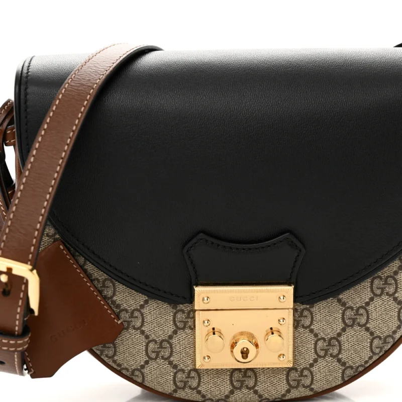 GUCCI SMALL PADLOCK MESSENGER SHOULDER BAG BEIGE/BLACK GG SUPREME MONOGRAM CANVAS & CALFSKIN LEATHER GOLD HARDWARE - Image 8