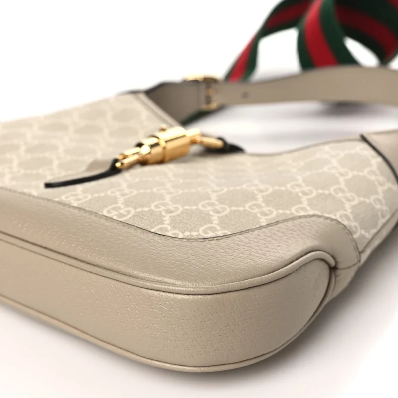 GUCCI SMALL WEB JACKIE 1961 HOBO BEIGE / MYSTIC WHITE / OATMEAL GG SUPREME MONOGRAM CANVAS & TEXTURED DOLLAR CALFSKIN LEATHER GOLD HARDWARE - Image 5