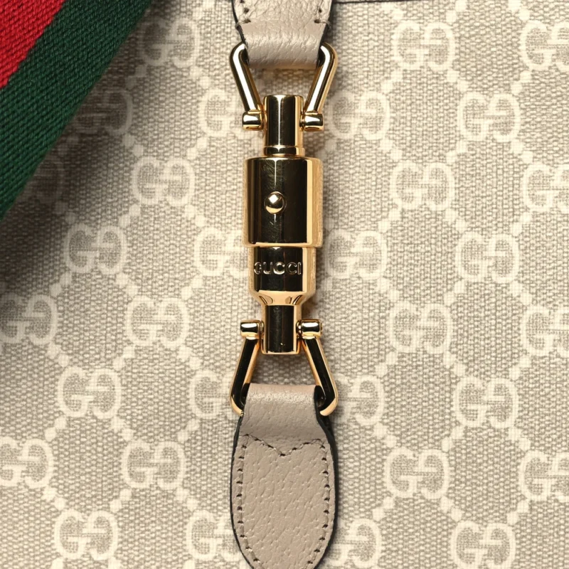 GUCCI SMALL WEB JACKIE 1961 HOBO BEIGE / MYSTIC WHITE / OATMEAL GG SUPREME MONOGRAM CANVAS & TEXTURED DOLLAR CALFSKIN LEATHER GOLD HARDWARE - Image 8