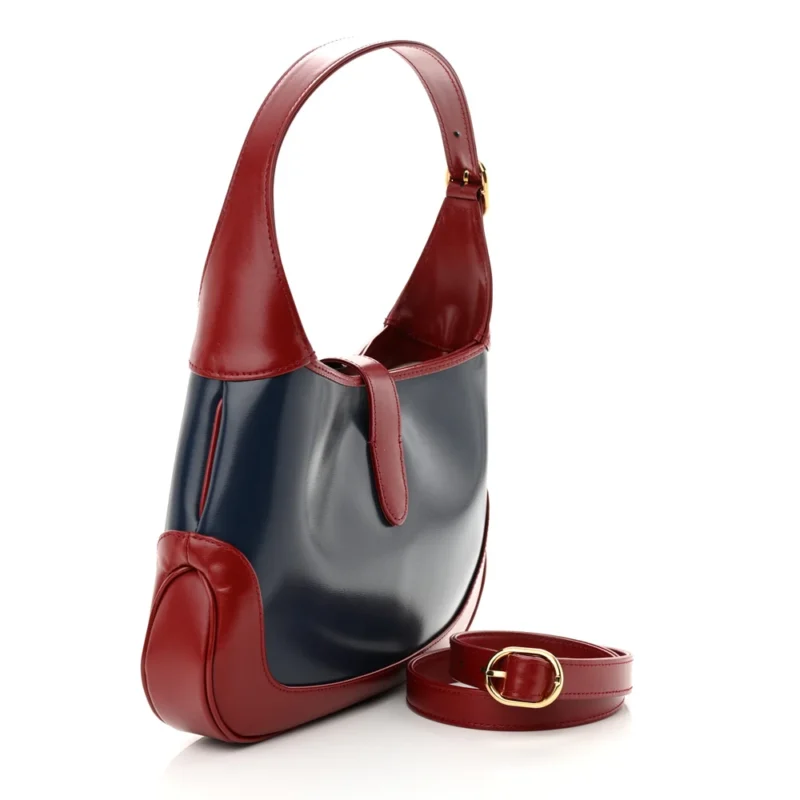 GUCCI SMALL BI-COLOR JACKIE 1961 HOBO BLUE AGATA / NEW CHERRY RED BOARDED DYANA LUX CALFSKIN LEATHER GOLD HARDWARE - Image 3