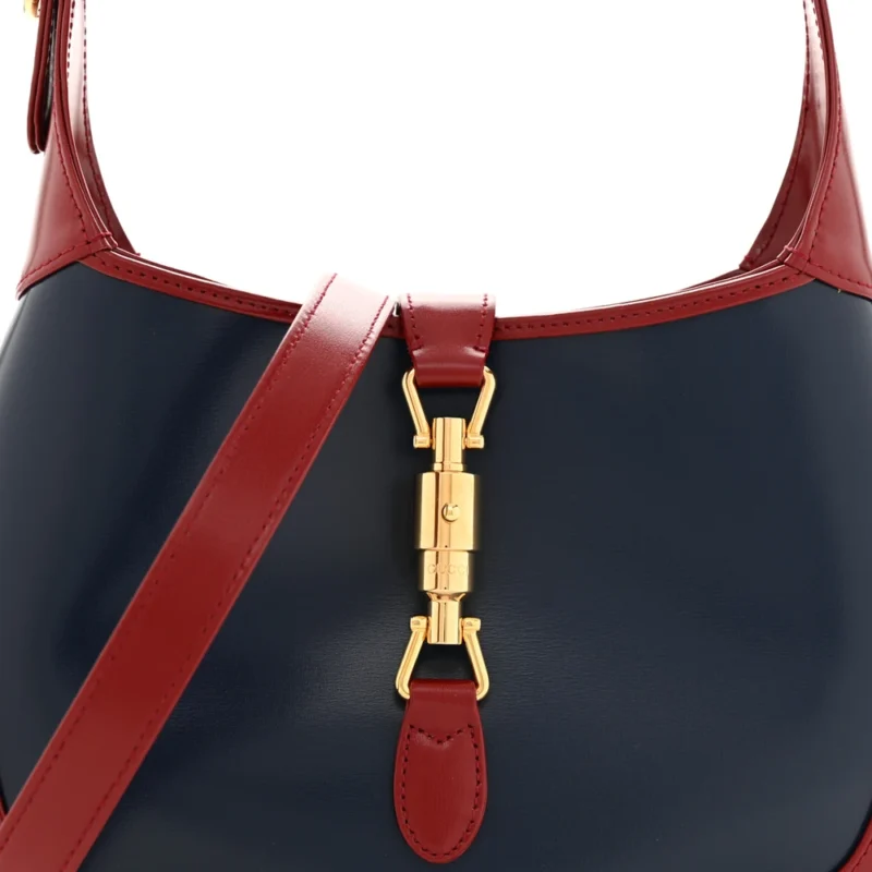 GUCCI SMALL BI-COLOR JACKIE 1961 HOBO BLUE AGATA / NEW CHERRY RED BOARDED DYANA LUX CALFSKIN LEATHER GOLD HARDWARE - Image 8
