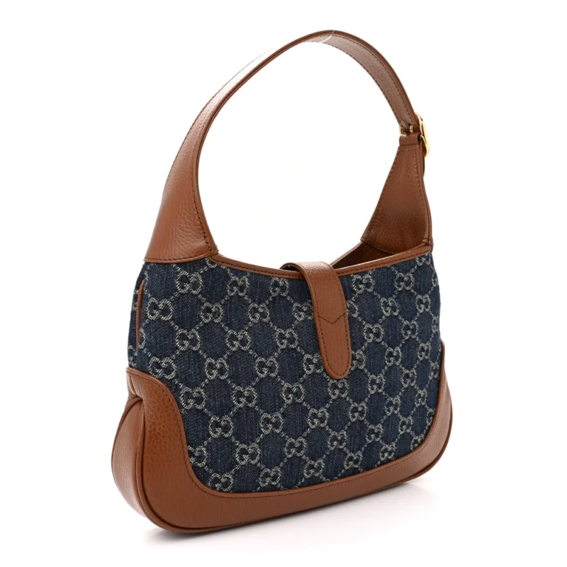 GUCCI JACKIE 1961 HOBO BLUE TEA / CUIR GG MONOGRAM NEW DENIM & CALFSKIN LEATHER GOLD HARDWARE - Image 3