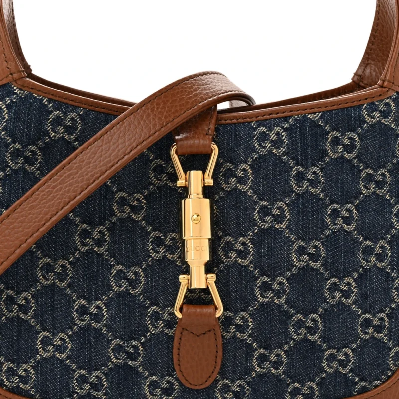 GUCCI JACKIE 1961 HOBO BLUE TEA / CUIR GG MONOGRAM NEW DENIM & CALFSKIN LEATHER GOLD HARDWARE - Image 8