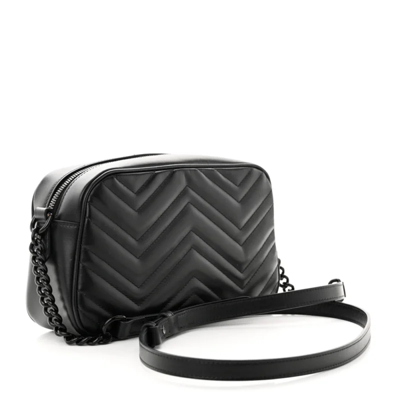 GUCCI SMALL GG MARMONT CHAIN SHOULDER BAG BLACK CALFSKIN LEATHER BLACK HARDWARE - Image 3