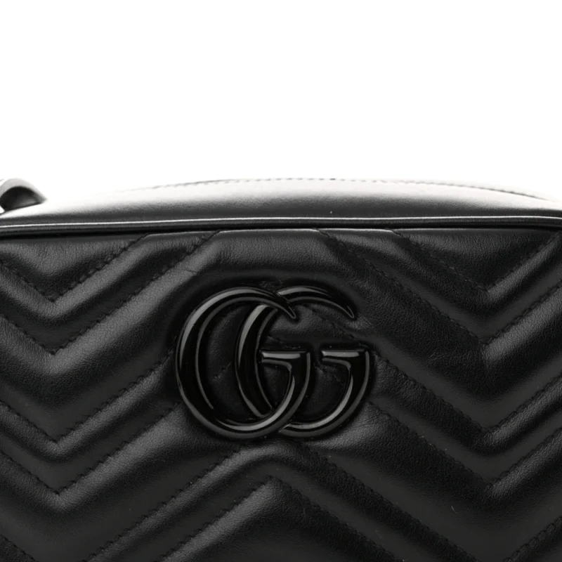 GUCCI SMALL GG MARMONT CHAIN SHOULDER BAG BLACK CALFSKIN LEATHER BLACK HARDWARE - Image 8
