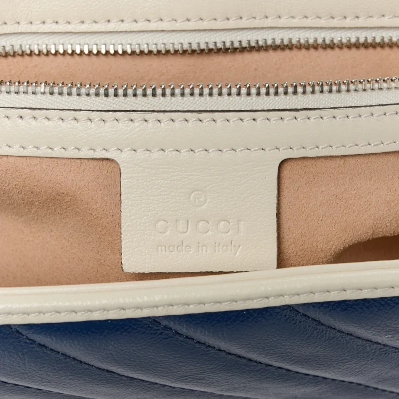 GUCCI SMALL TORCHON GG MARMONT SHOULDER BAG BLUE AGATA / MYSTIC WHITE VINTAGE EFFECT CALFSKIN LEATHER MATELASS?? DIAGONAL AGED SILVER HARDWARE - Image 2