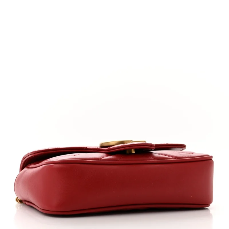 GUCCI SUPER MINI GG MARMONT SHOULDER BAG HIBISCUS RED CALFSKIN MATELASS?? LEATHER GOLD HARDWARE - Image 6