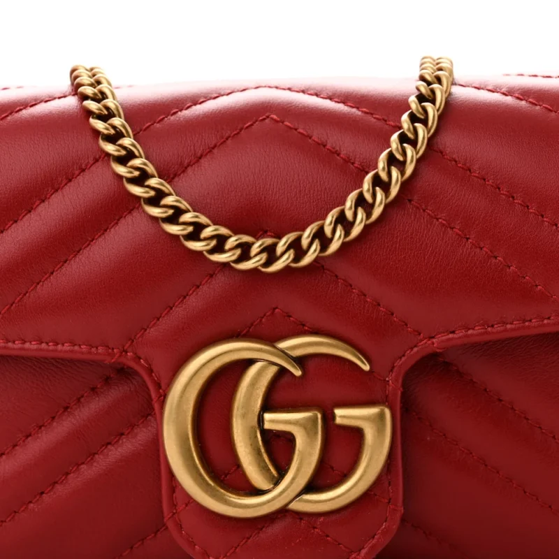 GUCCI SUPER MINI GG MARMONT SHOULDER BAG HIBISCUS RED CALFSKIN MATELASS?? LEATHER GOLD HARDWARE - Image 9