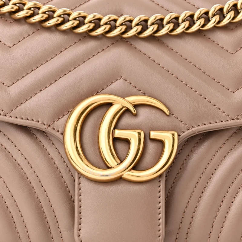 GUCCI SMALL GG MARMONT SHOULDER BAG PORCELAIN ROSE CALFSKIN MATELASS?? LEATHER GOLD HARDWARE - Image 9
