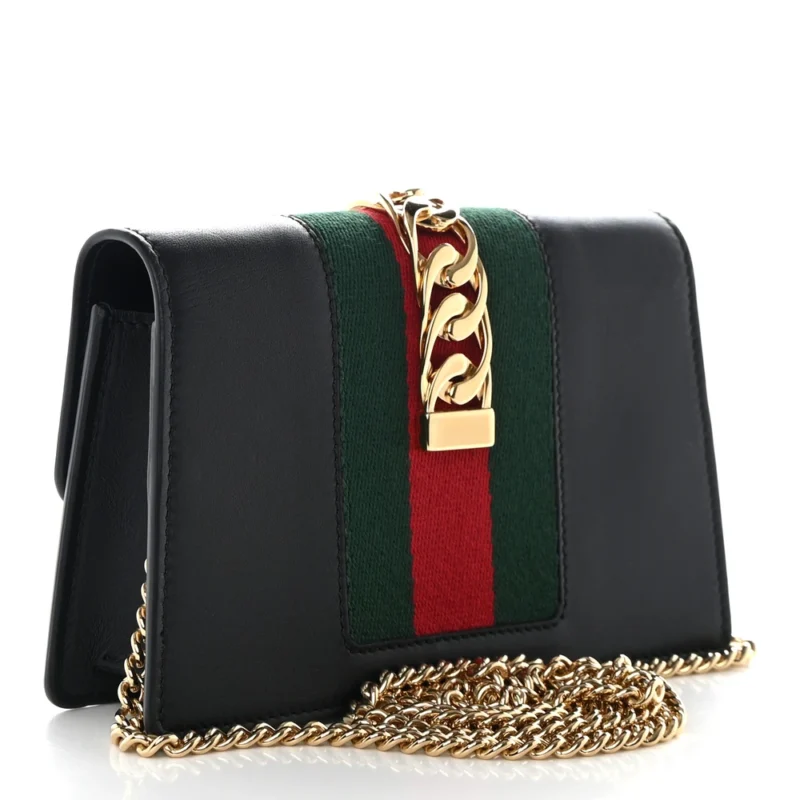 GUCCI SUPER MINI SYLVIE CHAIN SHOULDER BAG BLACK CALFSKIN LEATHER GOLD HARDWARE - Image 3