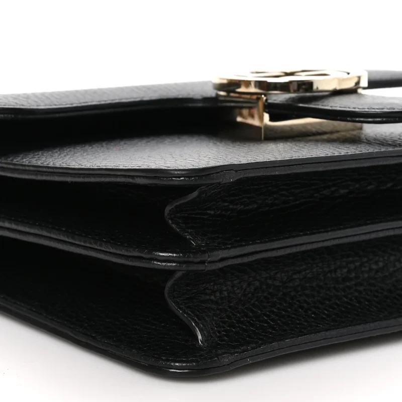 GUCCI SMALL INTERLOCKING G SHOULDER BAG BLACK DOLLAR CALFSKIN LEATHER GOLD HARDWARE - Image 4