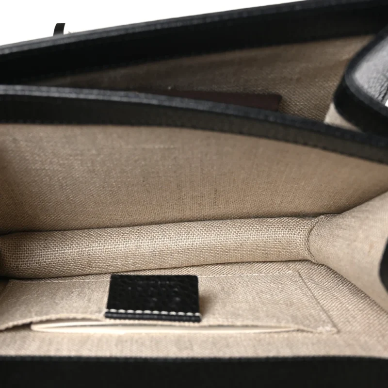 GUCCI SMALL INTERLOCKING G SHOULDER BAG BLACK DOLLAR CALFSKIN LEATHER GOLD HARDWARE - Image 8
