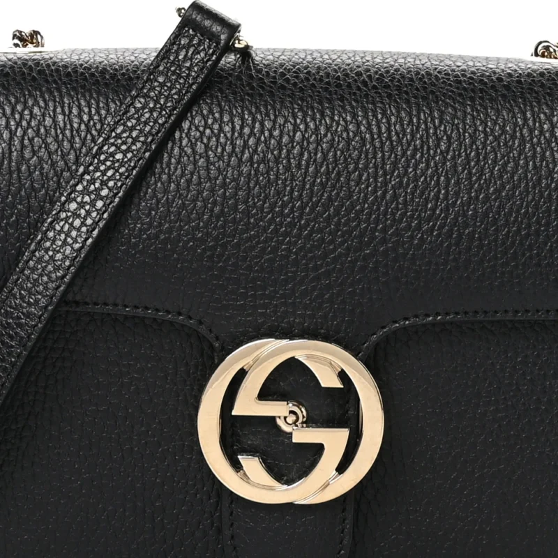 GUCCI SMALL INTERLOCKING G SHOULDER BAG BLACK DOLLAR CALFSKIN LEATHER GOLD HARDWARE - Image 9