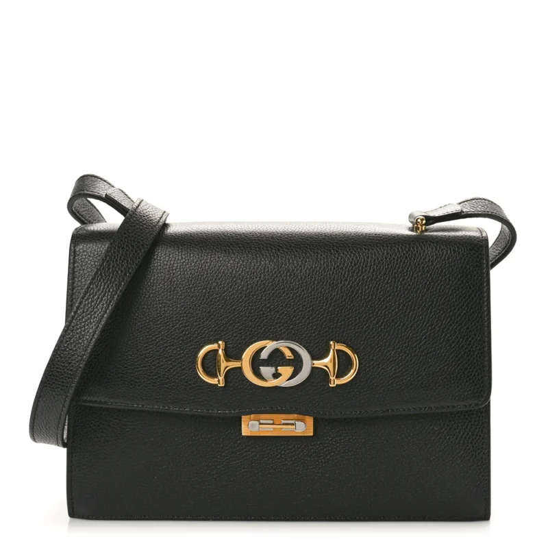 GUCCI SMALL ZUMI SHOULDER BAG BLACK GRAINY CALFSKIN LEATHER MIXED METAL HARDWARE