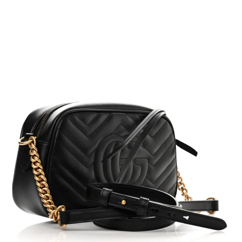 GUCCI SMALL GG MARMONT CHAIN SHOULDER BAG BLACK CALFSKIN MATELASS?? LEATHER GOLD HARDWARE - Image 3