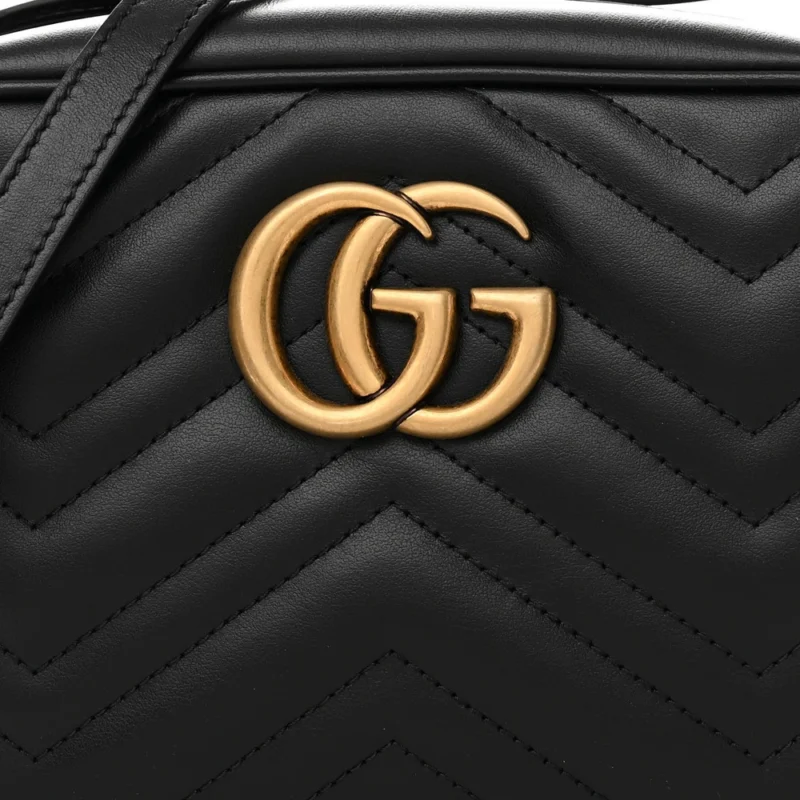 GUCCI SMALL GG MARMONT CHAIN SHOULDER BAG BLACK CALFSKIN MATELASS?? LEATHER GOLD HARDWARE - Image 8