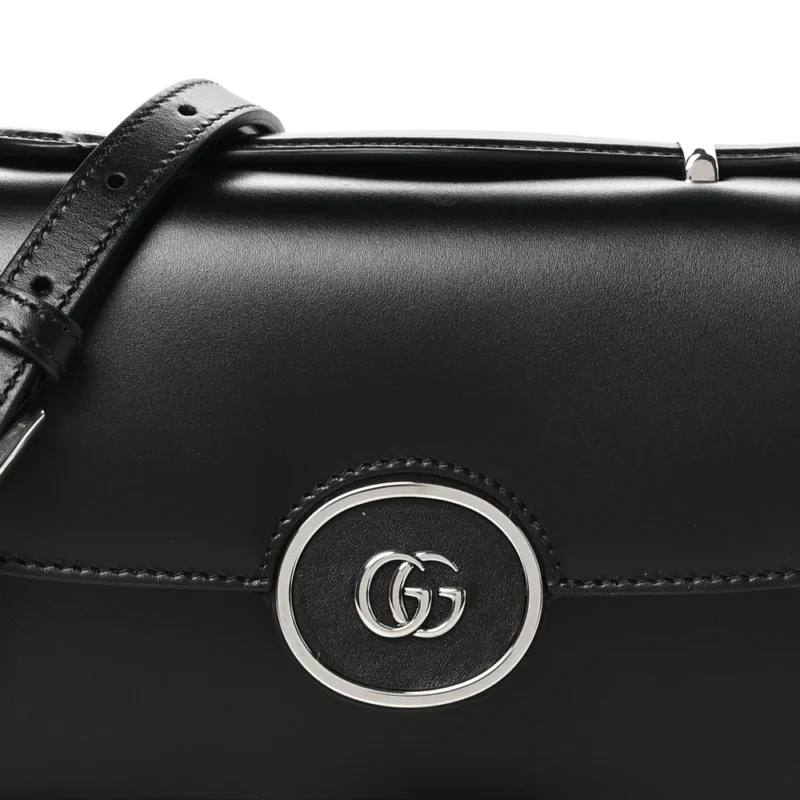 GUCCI SMALL PETITE GG TOP HANDLE SHOULDER BAG BLACK CALFSKIN LEATHER SILVER HARDWARE - Image 8