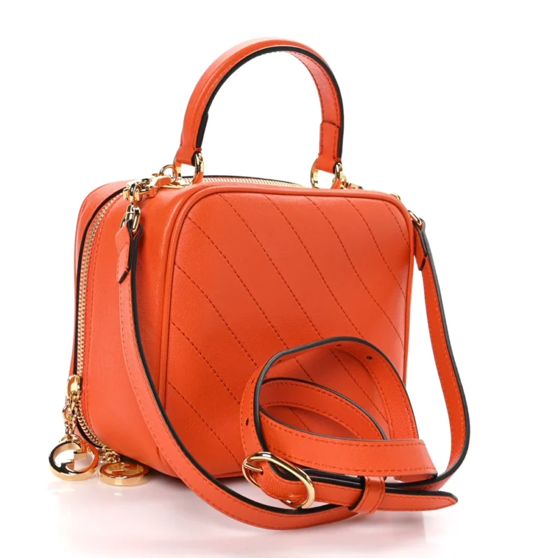 GUCCI SMALL DIAGONAL STITCHED BLONDIE SHOULDER BAG ORANGE CALFSKIN LEATHER GOLD HARDWARE - Image 3