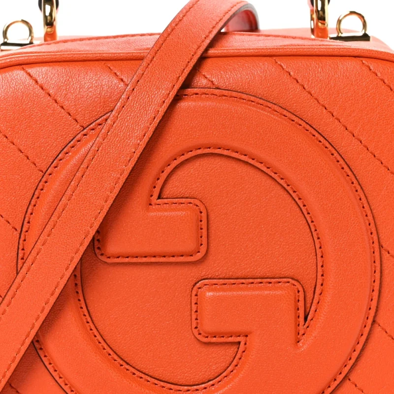GUCCI SMALL DIAGONAL STITCHED BLONDIE SHOULDER BAG ORANGE CALFSKIN LEATHER GOLD HARDWARE - Image 8